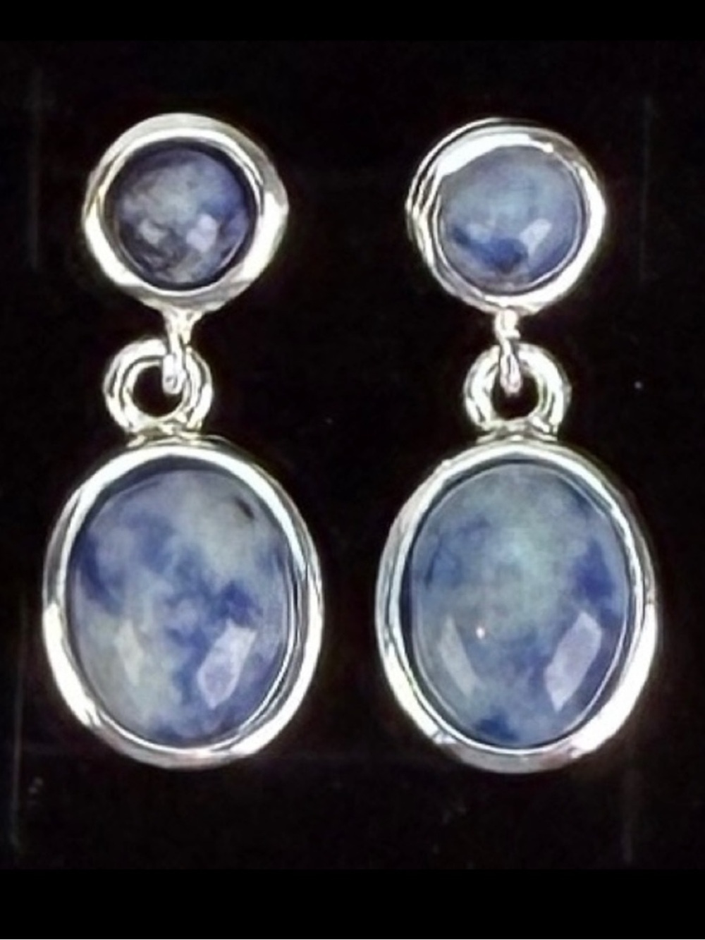 Pretty Silvertone and blue pierced earrings